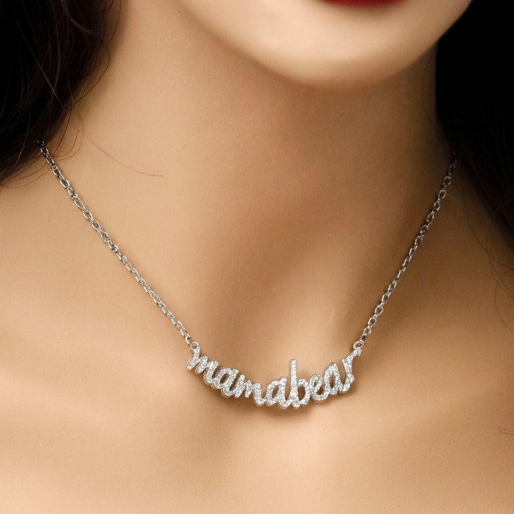Elegant Silver Tone "MAMABEAR" Pendant Necklace - Stylish Women's Jewelry ✨